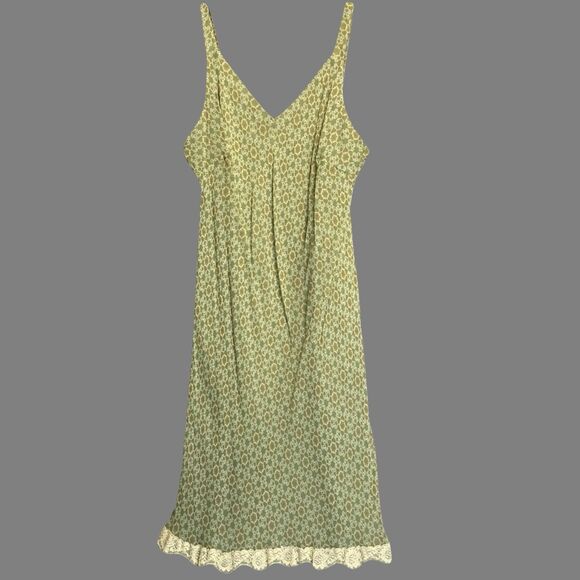 VTG Y2K Robbie Bee Silk Slip Dress Midi Plus Size 20 Green Fairy Country Cottage - Picture 1 of 7